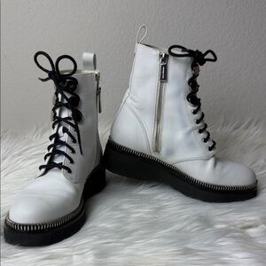 Michael Kors White Combat Boots with Black Laces